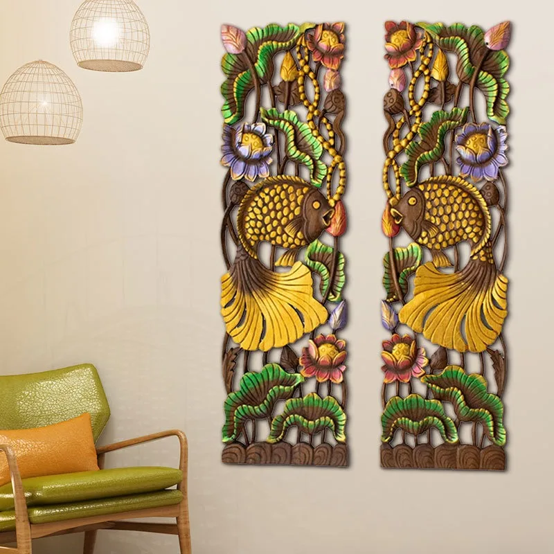 Teak carved board hand-carved painted background wall decoration
