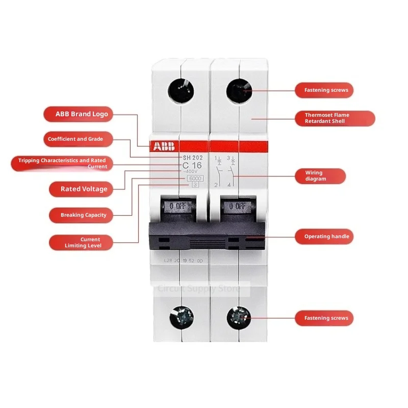 قاطع دائرة ضربة مغناطيسي مصغر ABB من النوع D سلسلة صناعية SH200، SH201 SH202 SH203 SH204 1P 2P 3P 4P AC Air Open #5
