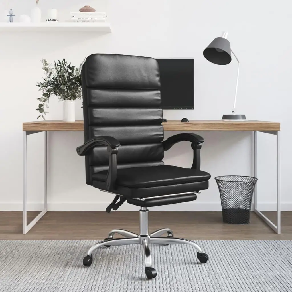 Silla de oficina reclinable con masaje de piel sintética negra: comodidad y estilo ergonómicos