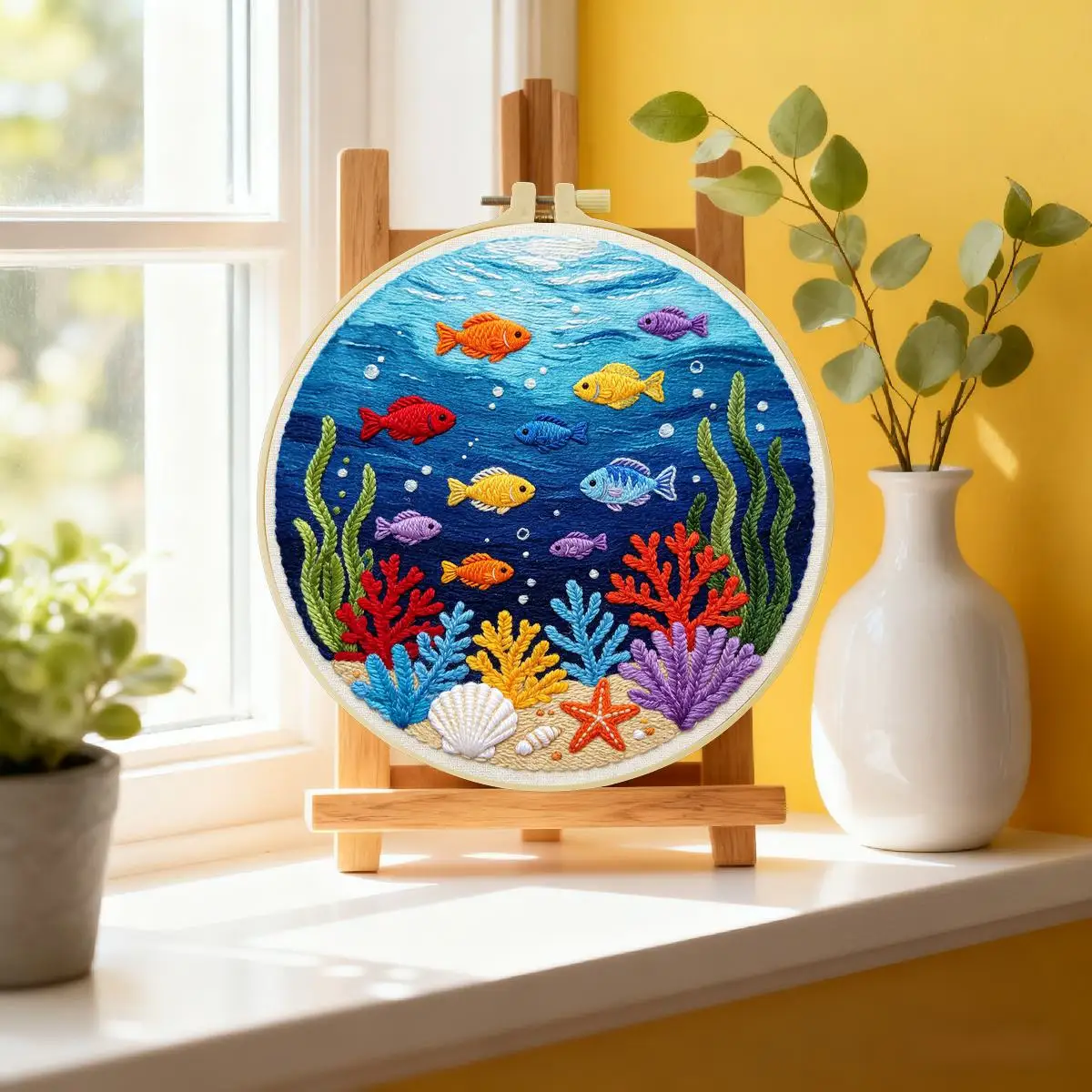 1pc 20X20CM/15X15CM 7.87/6.3inch Small Fish on the Seabed Embroidery Starter Kit DIY Kit DIY Embroidery Kit Manualidades