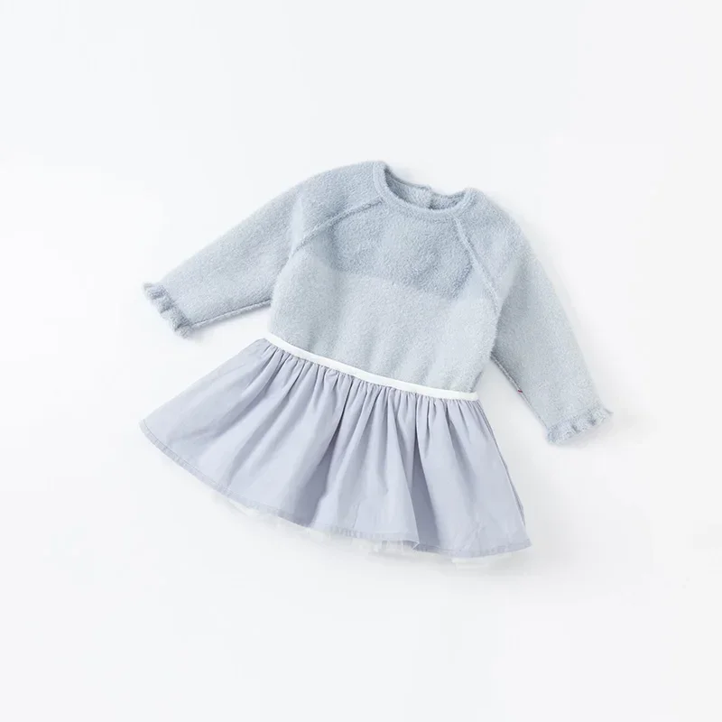 DB20030 dave bella autumn baby girl's cute cartoon mesh sweater dress children fashion party dress kids infant lolita clothes