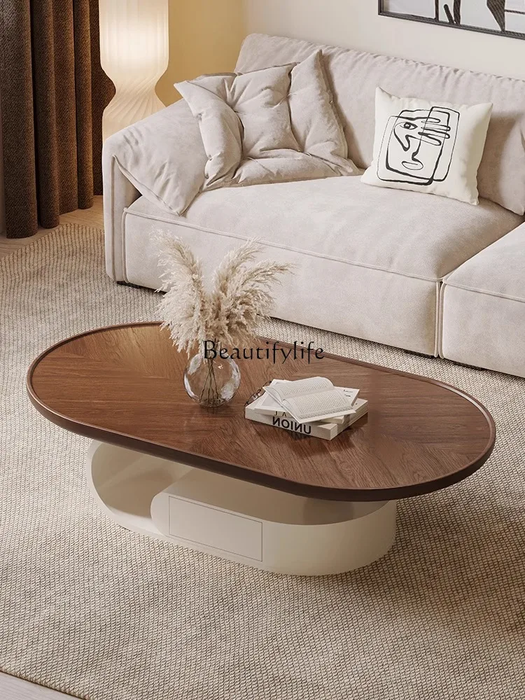 Cream Style Tea Table round Arc Edge Modern Minimalist Walnut Tea Table