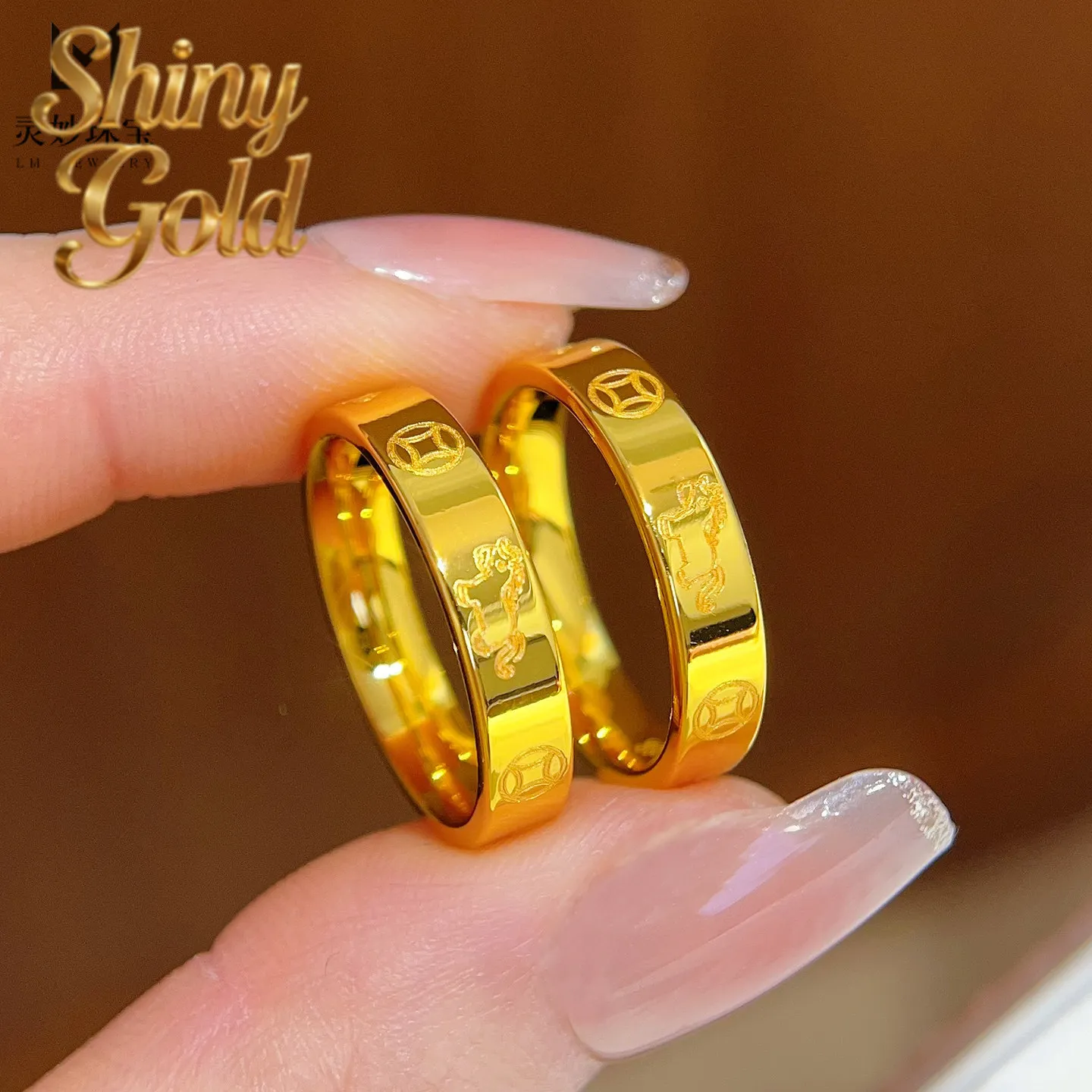 

ShinyGold Dignified Ring Women's 24K Gold AU999 - Exquisitely Crafted Copper Coin Band, Wealth Wish Noble Design, Elder Gift Se