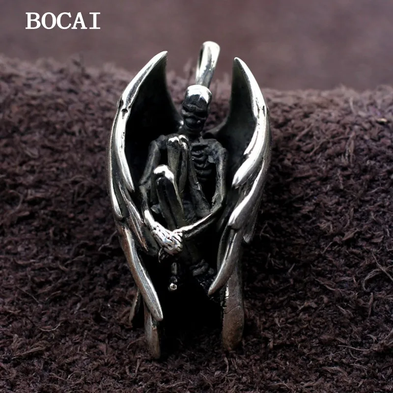 BOCAI S925 Silver Retro Cute Niche Personality Fallen Angel Pendant Couple Gift Free Shipping