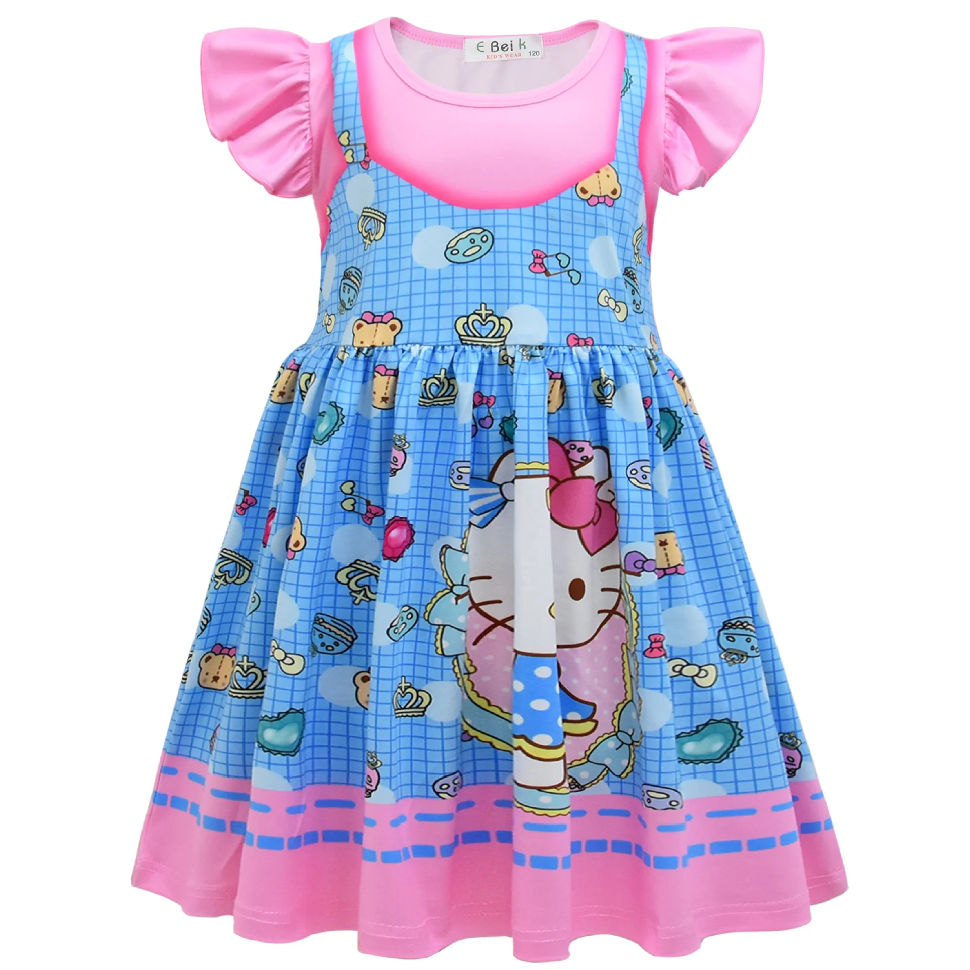 

Hello Kitty Summer Children's Clothing New Cartoon Print Children's Fashion Princess Skirt Girls Sweet Cute Flying Sleeve Dress