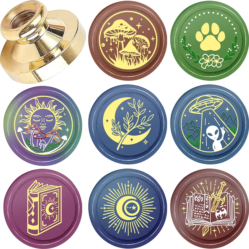 Sun Drinking Mushroom Moon Plants Book Dog Wax Seal Stamp Removable Round Brass Head For Decor Gifts Weddings Envelopes