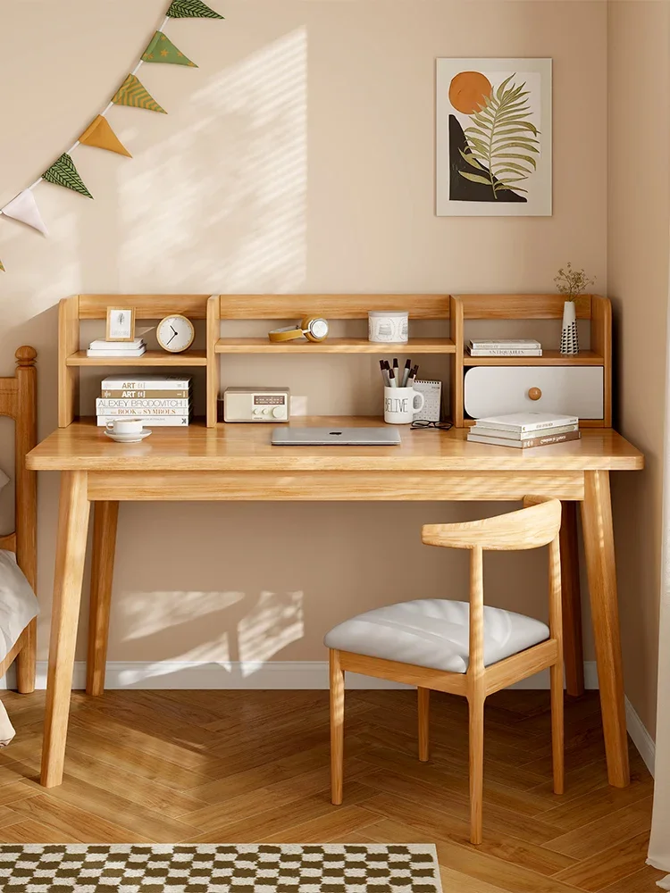 Desk Bookshelf Integrated Table Computer  Desktop Household Solid Wood Leg Bedroom Study Table Workbench