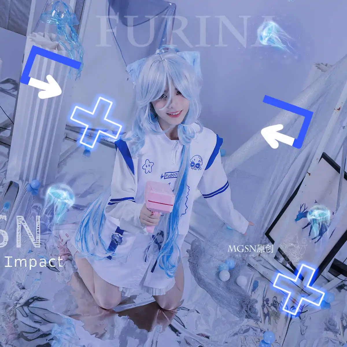 

Game Genshin Impact Furina Cosplay Costume Fake Two Pieces Hoodie Tops Women Men Fashion Student Spring Autumn Casual Sweatshirt