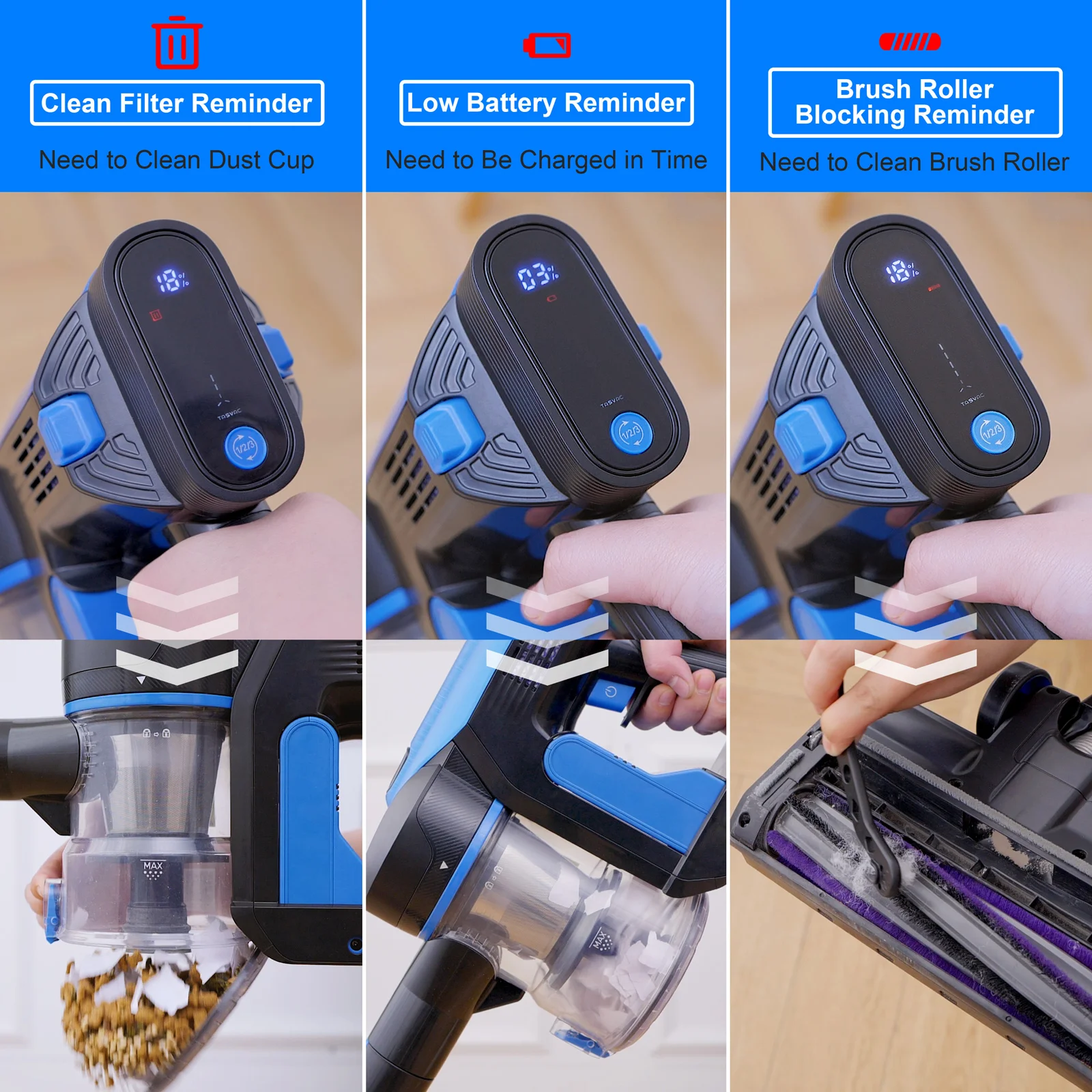 TASVAC S8 28KPa 260W Stick Cordless Vacuum Cleaner, up to 50mins Runtime, 9-in-1 Stick Vac for Hardwood Floor Pet Hair Home Car