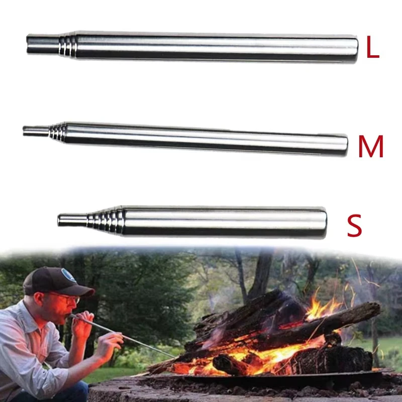 Retractable Stainless Steel Blowpipe Pocket Bellow Air Blow Stick Campfire Fire Tool Outdoor Bushcraft Camping Gear Equipment