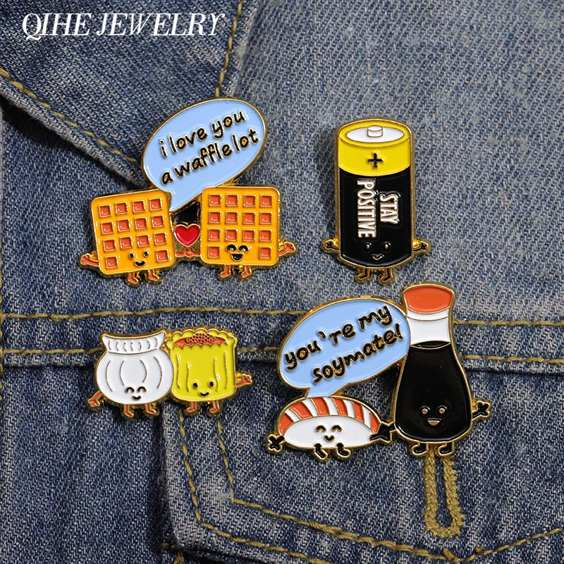 Cartoon Food Brosche Brot Kekse trinken Saft Emaille Pins lustig du bist mein Soymate Abzeichen Dekor Rucksack Anstecknadel Schmuck Geschenk