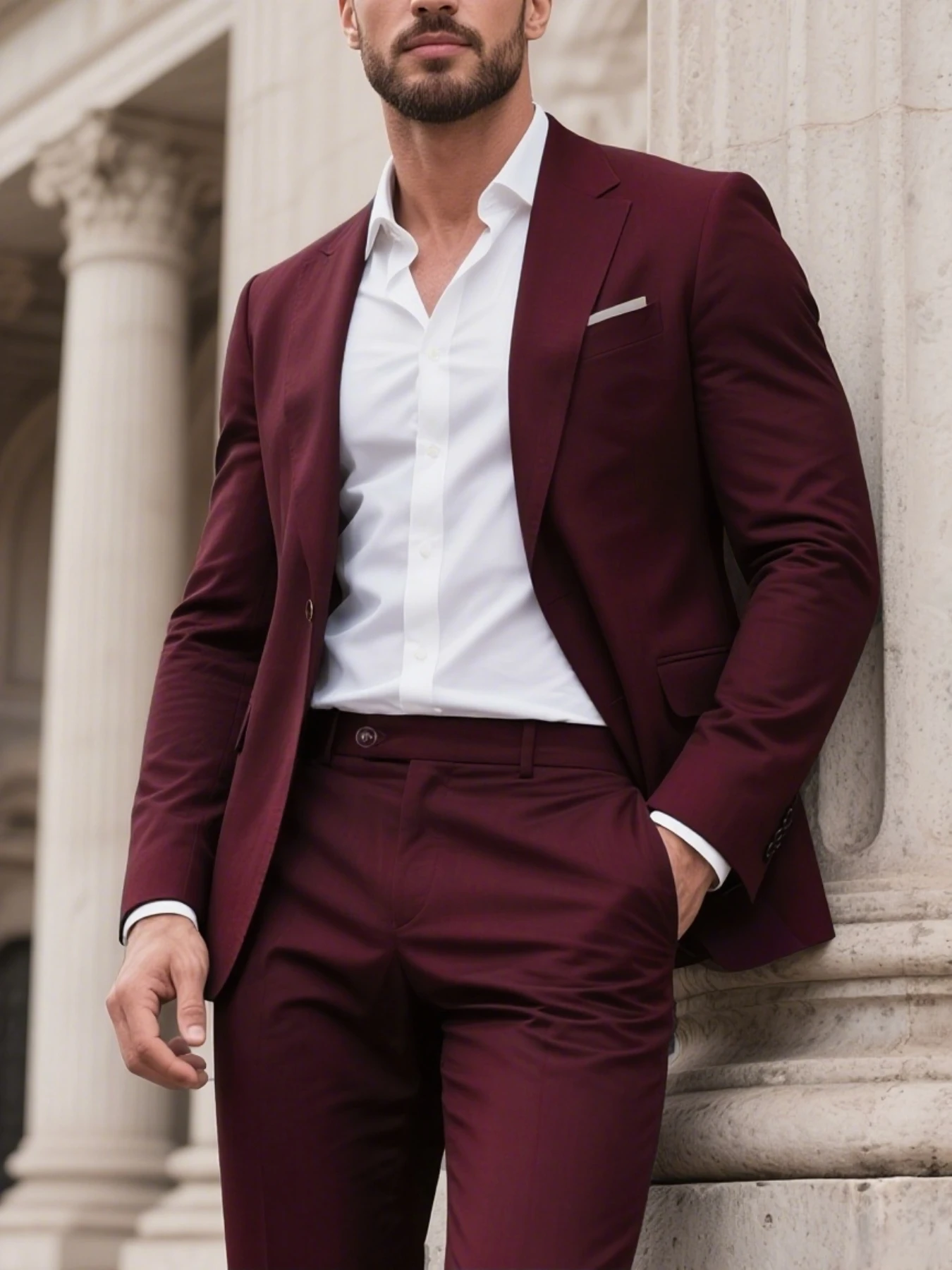 

2pcs Men's Prom & Wedding Suit Set, Tailored Jacket & Trousers, Ideal for Groom, Party And Banquet