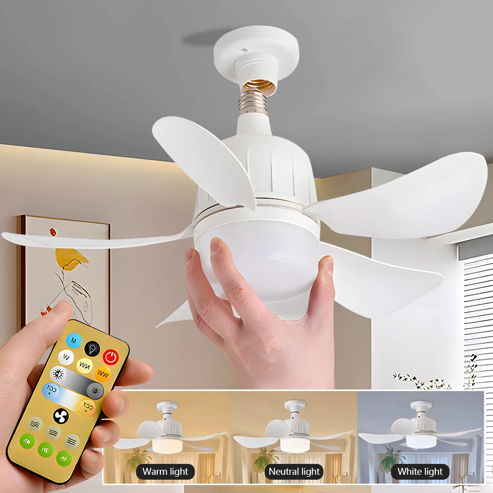 E26/E27 Ceiling Fan Light with Remote Dimming Function LED Light Fan Intelligent Silent Ceiling Fans for Bedroom Living Room