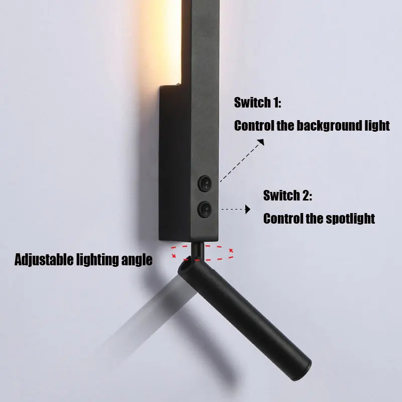 Imagem -06 - Minimalista e Moderno Conduziu a Lâmpada de Parede Quarto Cabeceira Preto Alumínio Designer Arte Tira Atmosfera Minimalista com Holofotes