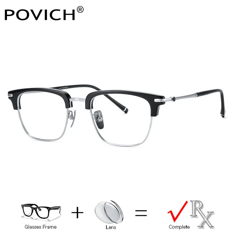 

New Men Pure Titanium TR90 Eyeglasses Business Half Frame Prescription Myopia Lenses Optical Eyewear Anti Blue Light Multifocal