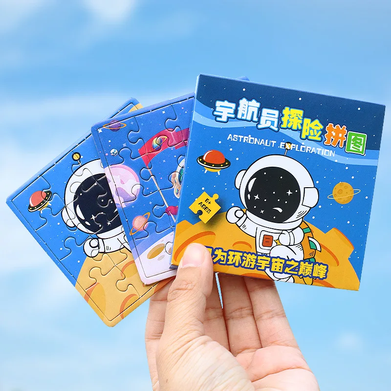 10 Boxes Carttoon Space Astronaut Paper Jigsaw Puzzle Educational Toy for Kids Birthday Party Favors Baby Shower Pinata Fillers