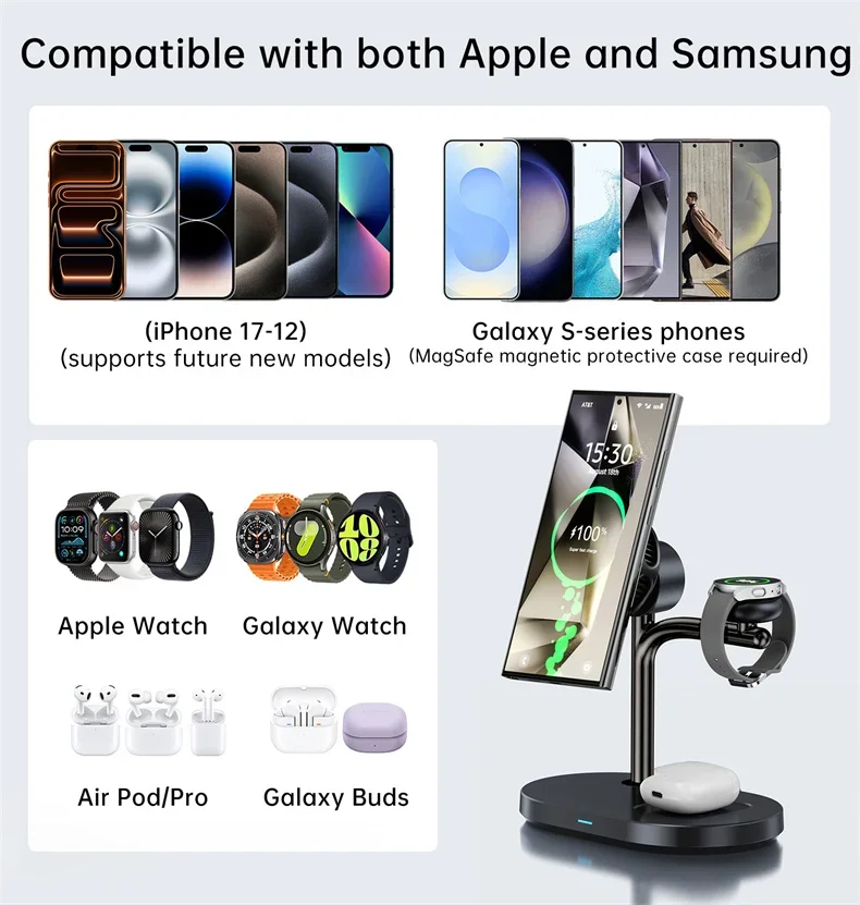 Qi2.2 25W MagCold Ladestation für iPhone 17, Galaxy S26/Fold 8, Aktiv gekühlter kabelloser Ladeständer für Watch & AirPods – Detail 10