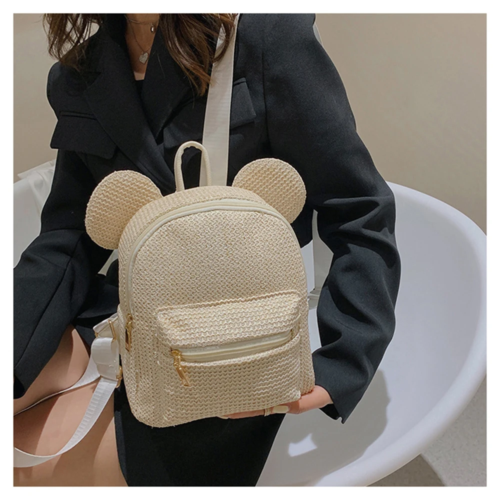 Personalized Customization Summer New Woven Backpack Cute Round Ear Beach Backpack With Name Versatile Mini Gift Bag