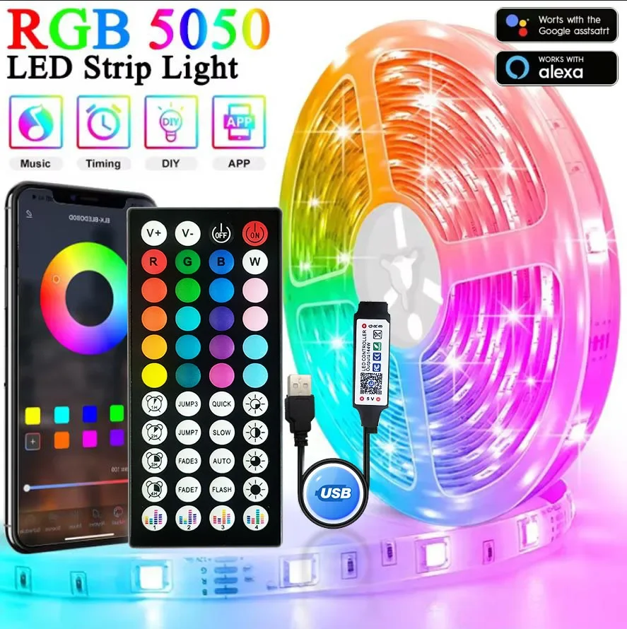 RGB 5050 LED Strip Lights WIFI APP Control Color Changing Led Light Flexible Ribbon Luces Led Tape for Room Bedroom Decoration