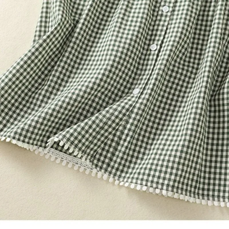 Japońska kamizelka w kratę dla kobiet, letnia odzież wierzchnia, modna koronkowa kamizelka bez rękawów.