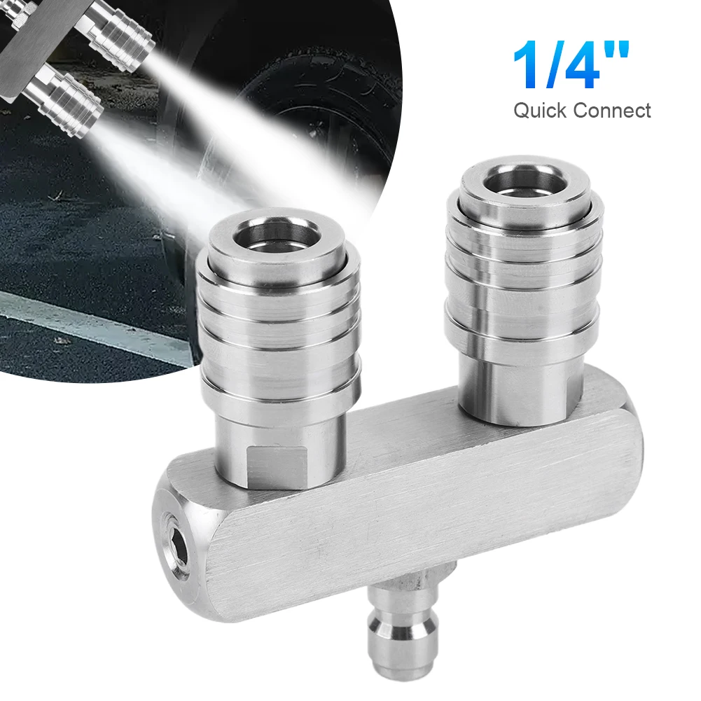 2-in-1 Double Head Dual Nozzle Adapter Rod 1/4 Inch Quick Connect Power Washer Nozzle Tip Car Washing Joint