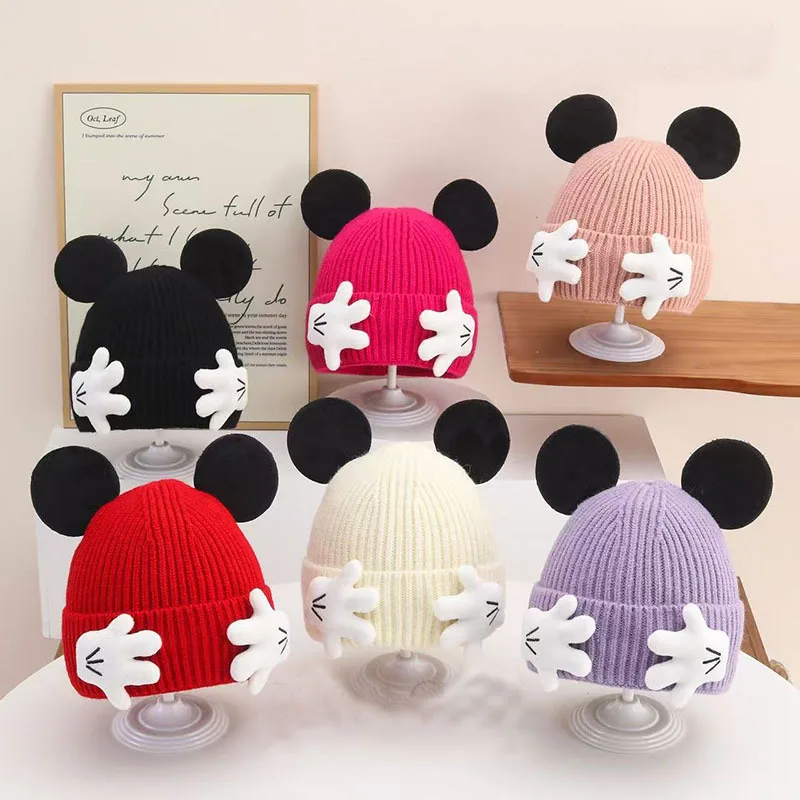 2025 mignon souris oreille tricoté chapeau pour enfants bébé dessin animé hiver épaissi chaud laine pull casquette cadeau pour les enfants
