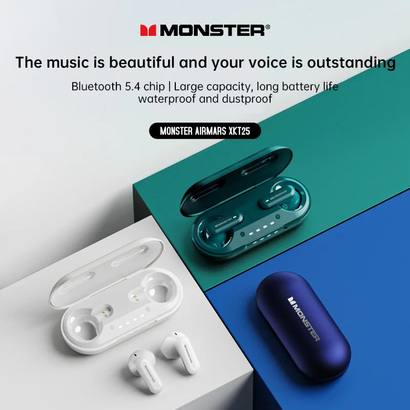 Monster XKT25 Wireless Bluetooth Earphones TWS Hifi Stereo Headphones Gaming Headset Noise Reduction Sports Earbuds With Mic