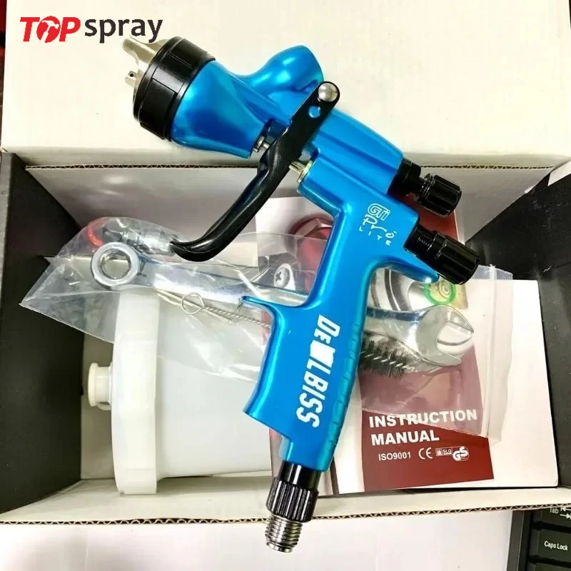 طلاء Topspray 600 مل أزرق 110B 1.3 ملم فوهة LVMP مسدس رش للسيارة مع مسدس رش هواء مائي زجاجي مختلط