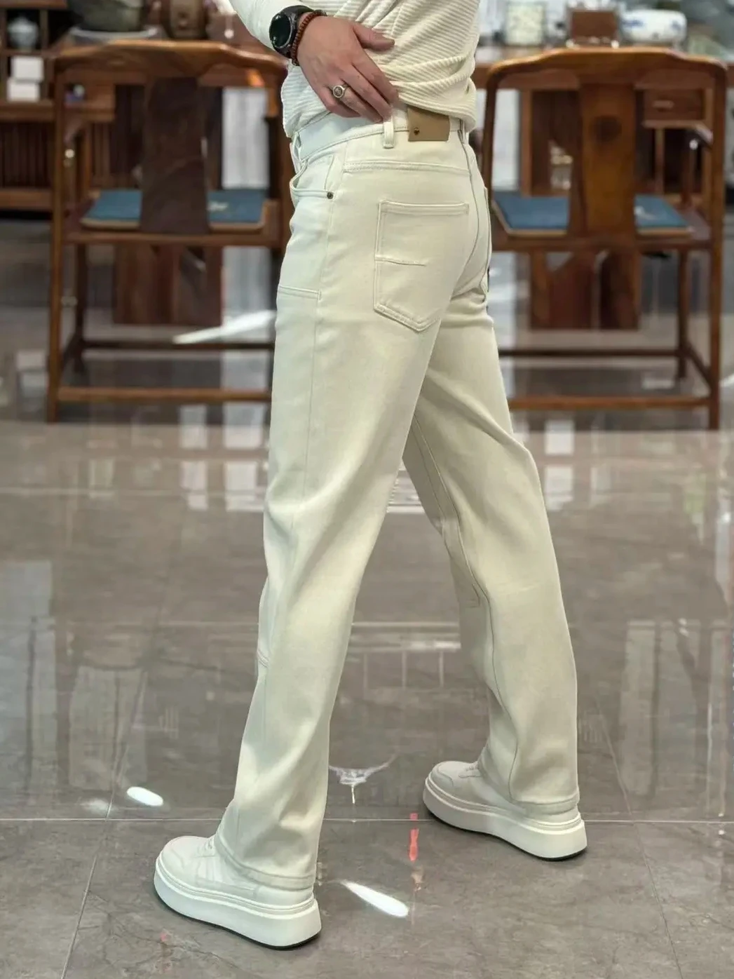 

Men's Faionable Winter Straight Leg Fce Lined Jeans Embroidered Patchwork 3D Tailored High Quali Youth Casual Slim Fit