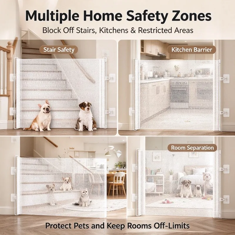 Extendable Bendable Pet Gate No Drill Cat Dog Safety Barrier Retractable Fence for Stairs Doorways Indoor Home Use