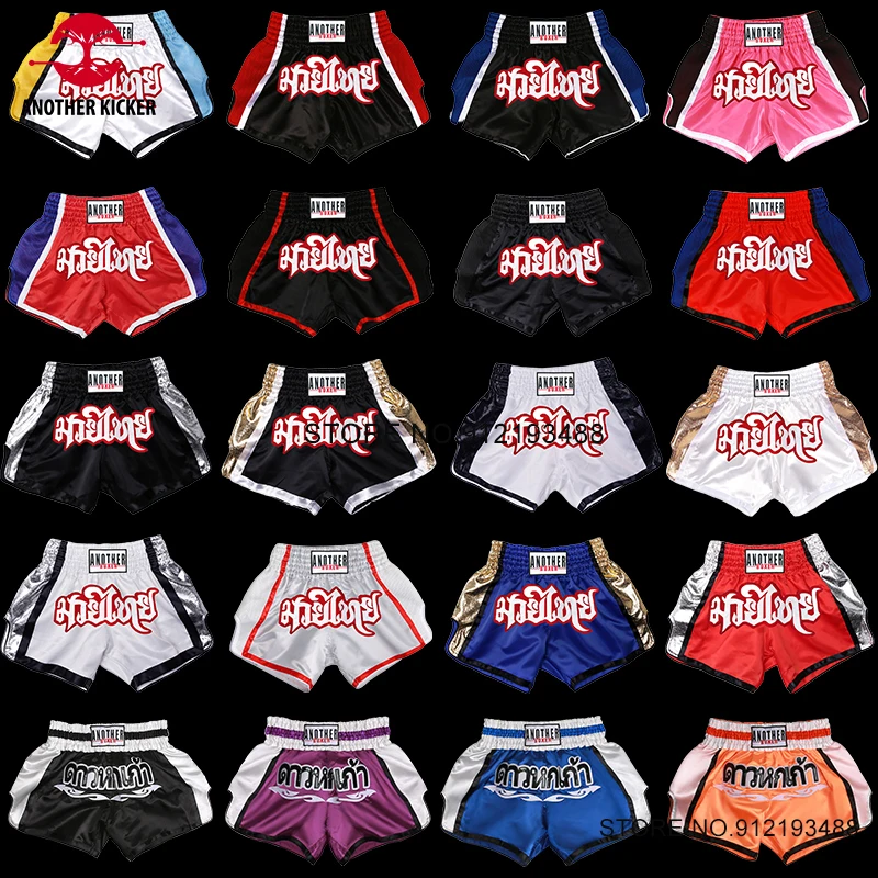 Muay Men Women Thai Bo Shorts Child Martial Arts MMA Clothing Satin Breathable Retro Cage Fight Kickbo Pants