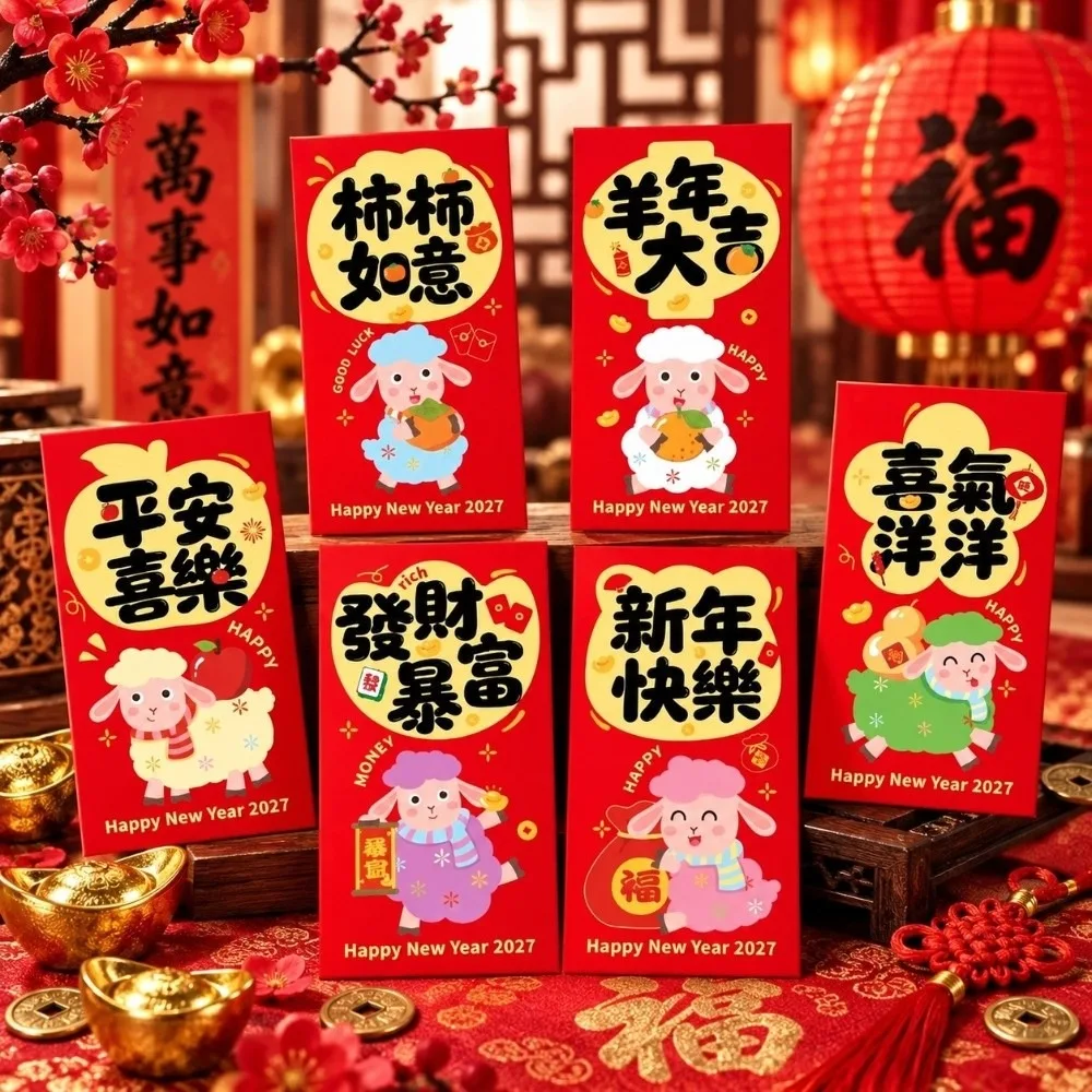 6PCS/Set Lucky Red Envelopes Chinese Style New Year Blessing Cash Gift Envelopes Gold Foil Design New Year Red Packets