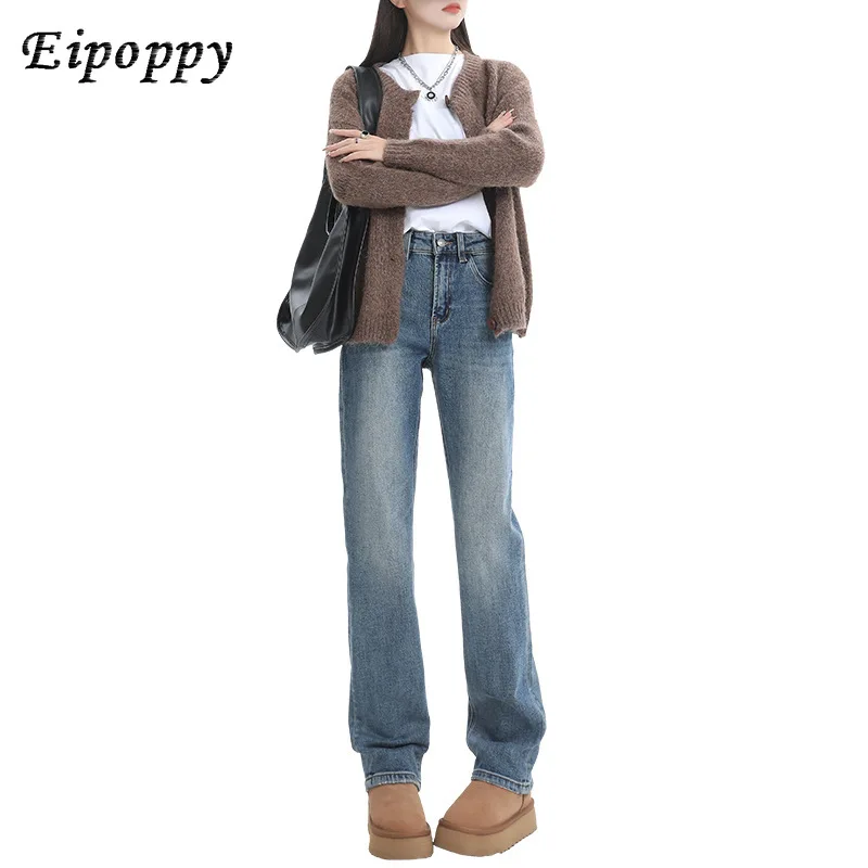 Женские брюки, новые популярные узкие прямые джинсы в американском ретро стиле с высокой талией для осени и зимы