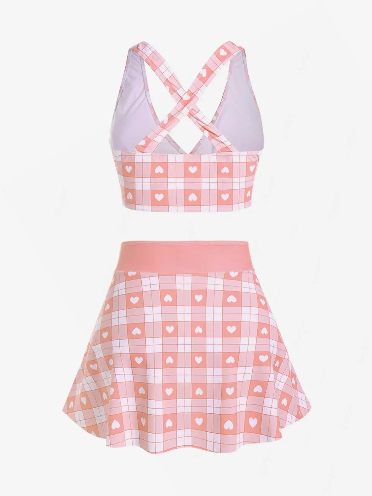 روزغال حجم كبير النساء ثوب السباحة 3 قطع ملابس السباحة القلب Bowknot تقاطعات مبطن Tankini أعلى، ملخصات وتنورة عالية الخصر #2