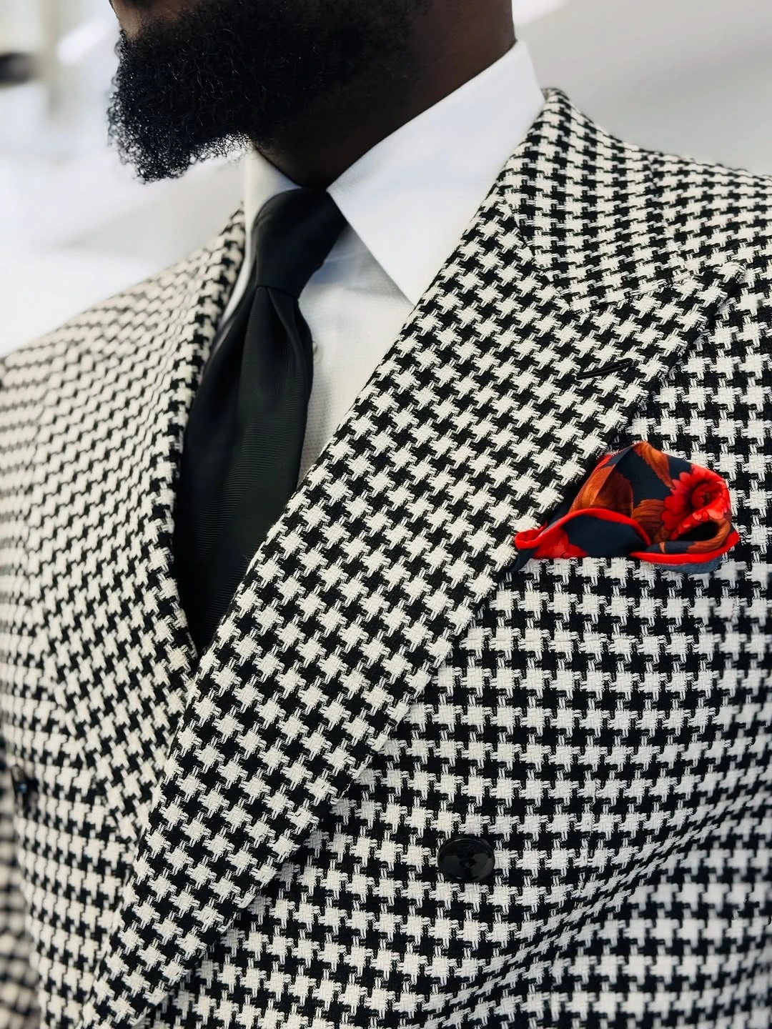 الشتاء Houndstooth و بدل زفاف للعريس بلغت ذروتها التلبيب مزدوجة الصدر البدلات الرسمية 2 قطعة سترة السراويل مساء مخصص #6