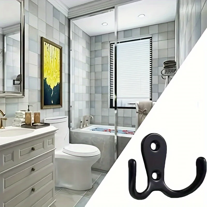 4Pcs Heavy Duty Double Hooks Easy Installation Wall Mount Hooks For Clothes Towels Keys Jackets Ideal For Bedroom Bathroom Stora