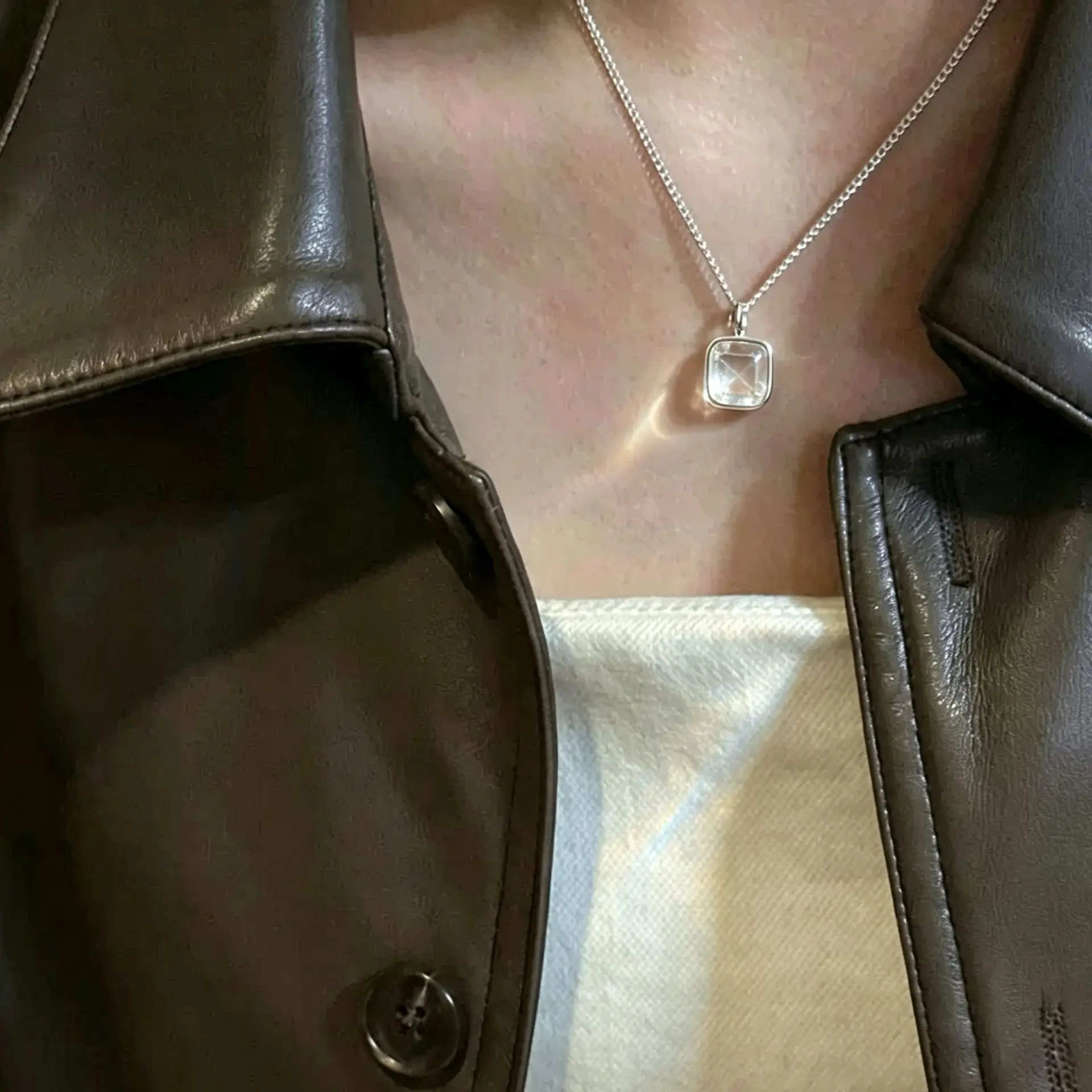 VENTFILLE 925 Sterling Silver Fashionably Simple White Quartz Pendant Necklace  for Women Girl Neutral Jewelry Gift Dropshipping