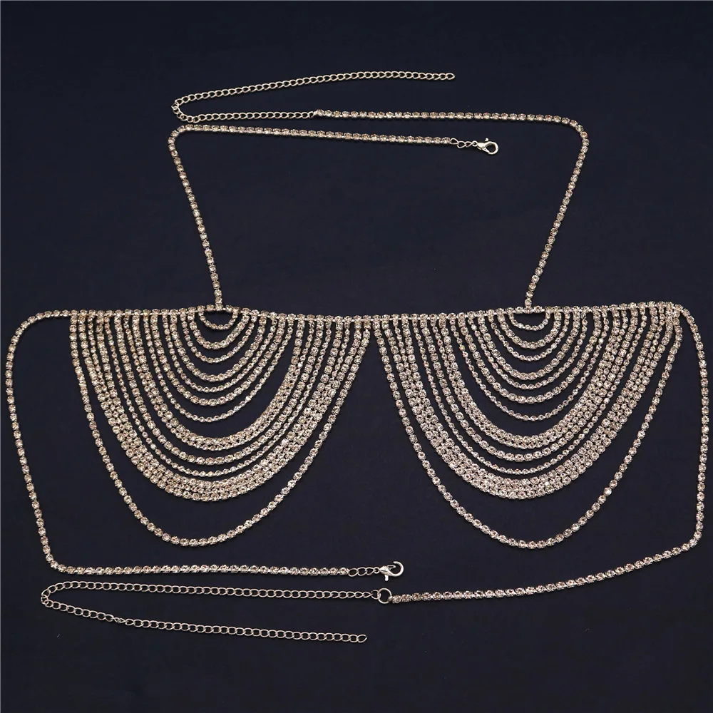 Luxury Multilayer Fringe Bra Body Chain Dress With Rhinestones For Women Fashion Festival Top Sexy Beach Accessorie Belly Dance