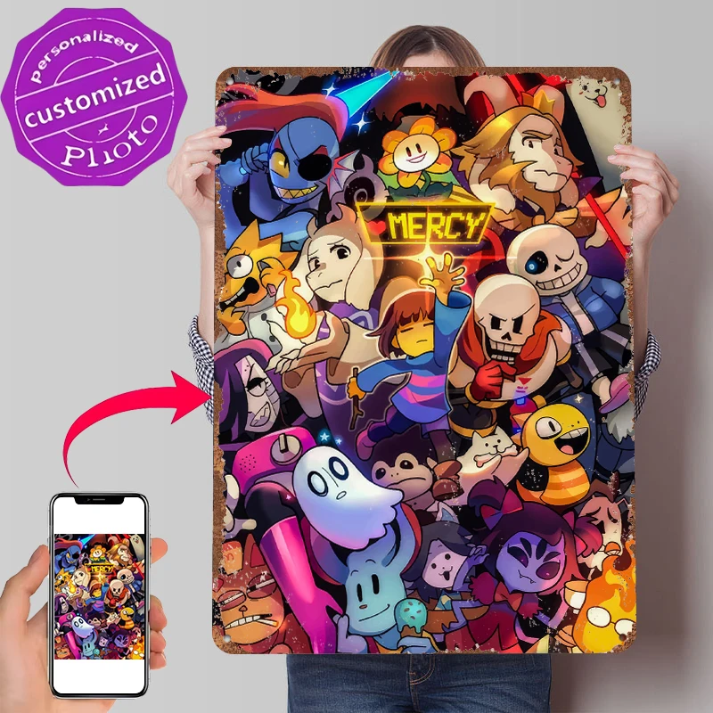 Undertale Metallposter, individuelle Wandkunst, Retro-Vintage-Blechschilder für Schlafzimmerdekoration, Gaming-Raumdekorationen, Hausdekoration