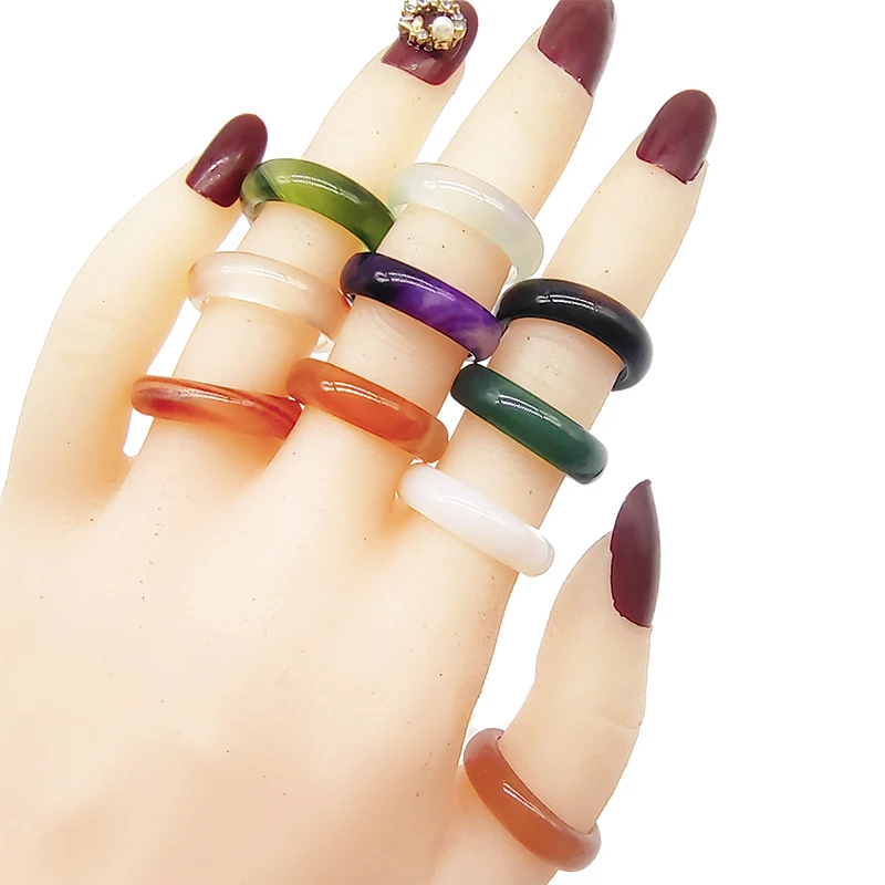 20pcs/50pcs/Lot Wholesale New Natural Veins Agate Stone Finger Rings for Women Hot Mix Colors Jewelry Fashion Wedding Joint Ring