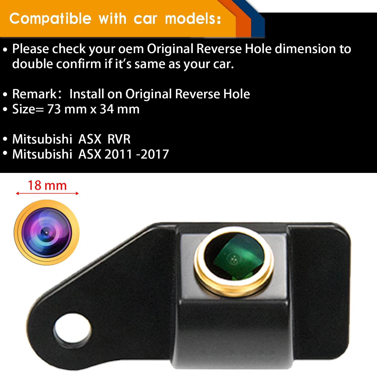 

HD 1280*720p Rear View Camera for Mitsubishi ASX RVR 2011-2017, Reversing Backup Night Vison Reserved hole Waterproof Camera