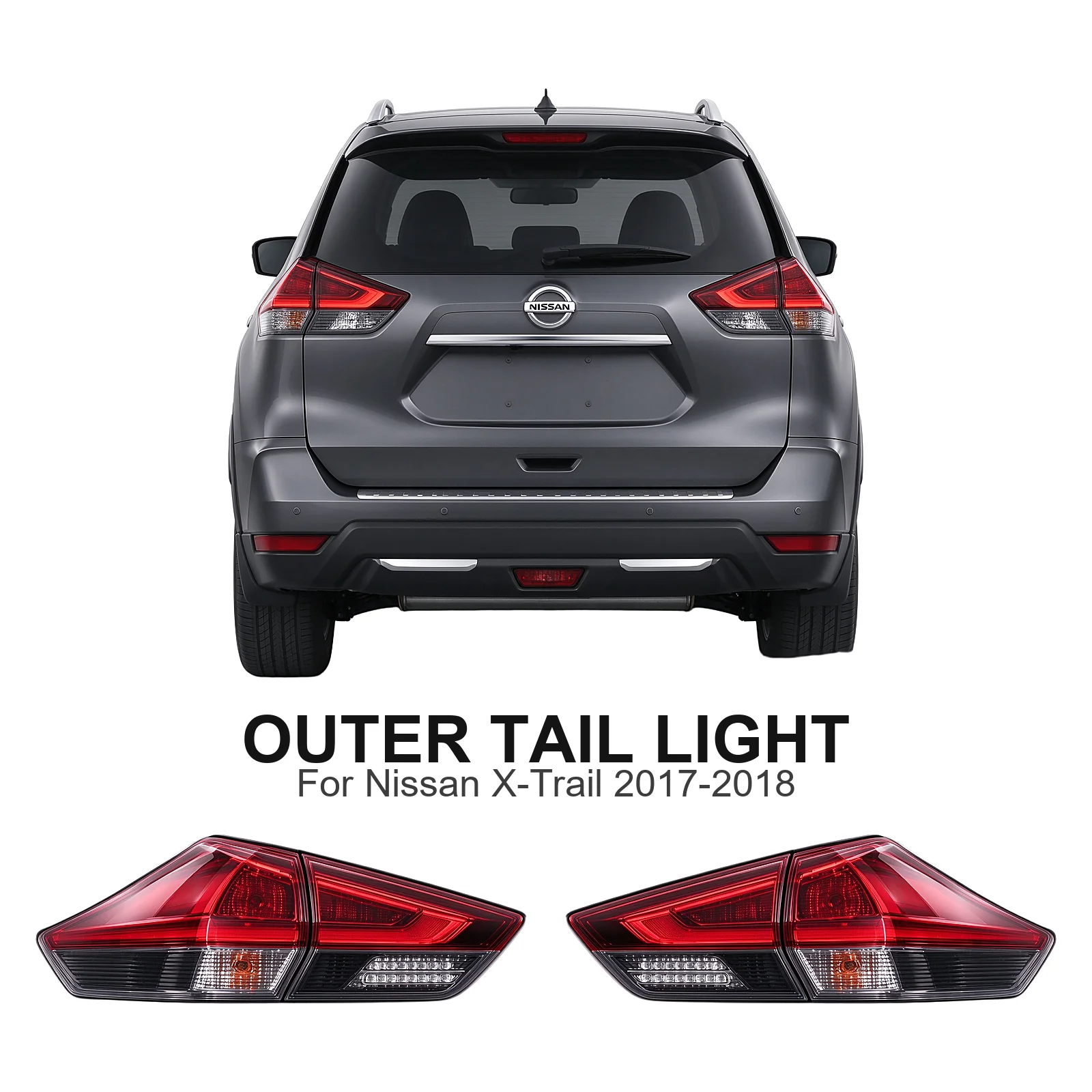 Tail Light for Nissan X-Trail 2017-2018, Rear Outer Lamp Assembly, Direct Replacement, Left or Right