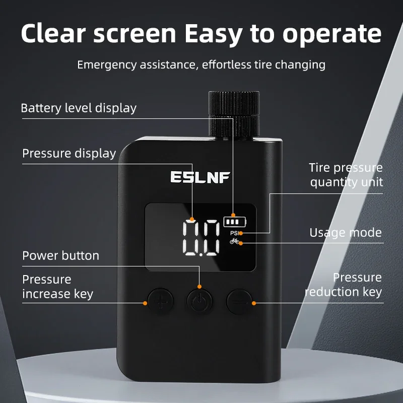 ESLNF Digital Display Rechargeable Portable Bicycle Mini Air Pump Presta Schrader Valve Road MTB Bike Inflator