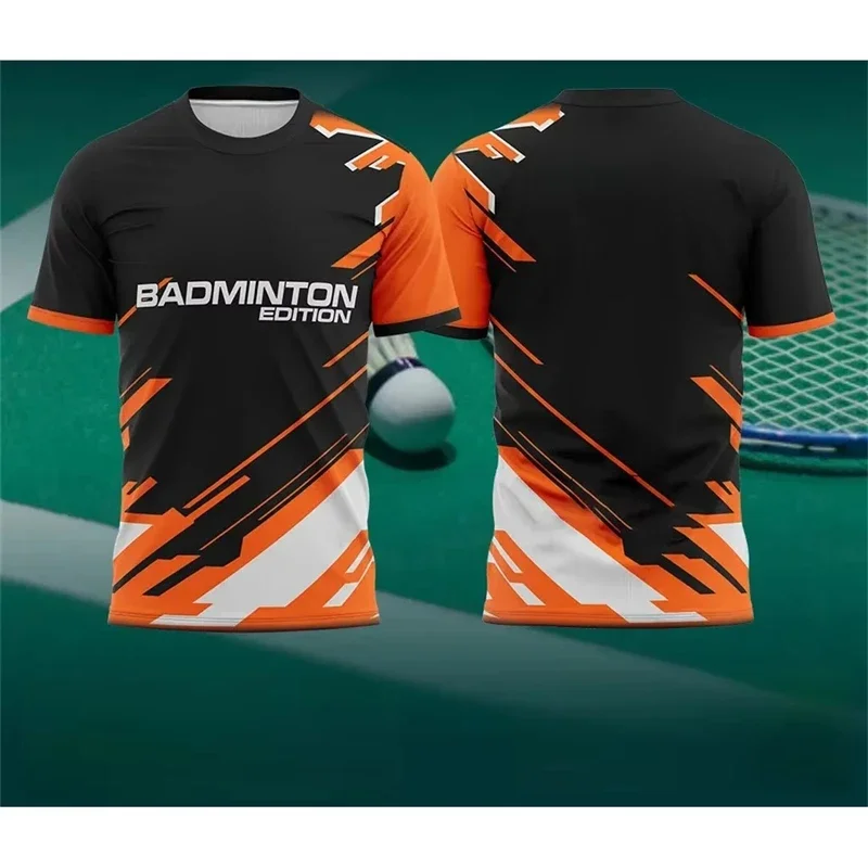 Fashion Simple Contrast Color Badminton T Shirts For Men Summer Quick Dry 3D Printed Sports T-shirts Loose Breathable Tees Tops