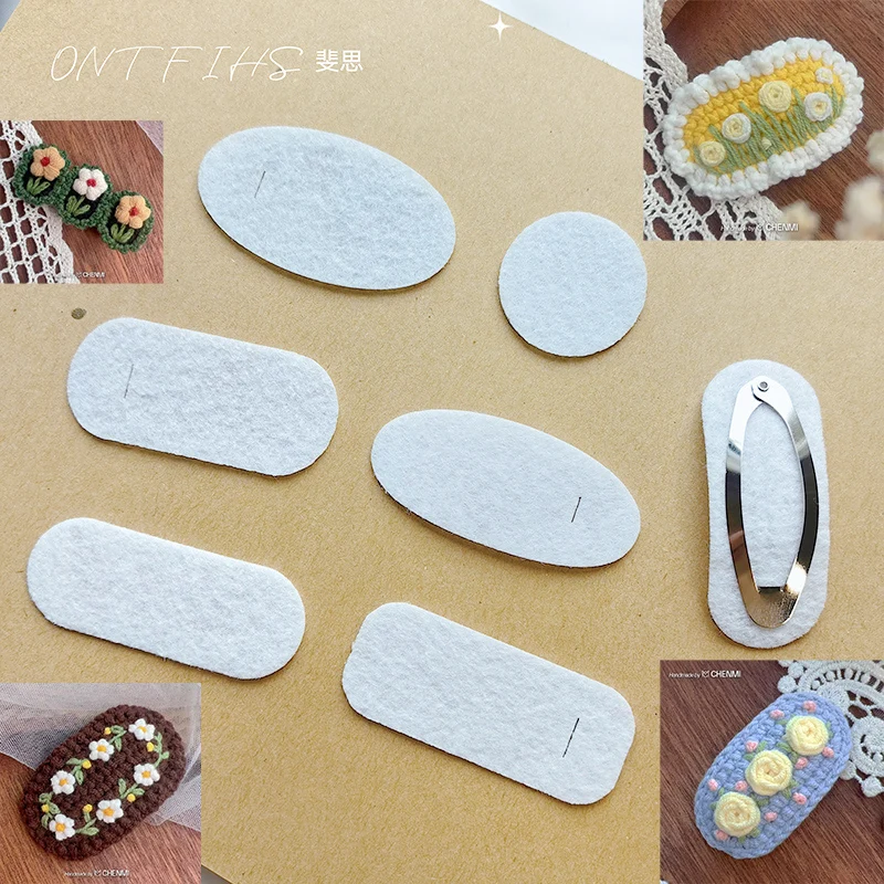 50Pcs Oval Non-woven Tear Drop Snap Clips Spacers Rectangle Felt Pads Patches Crocheted Hairpin DIY Accessories