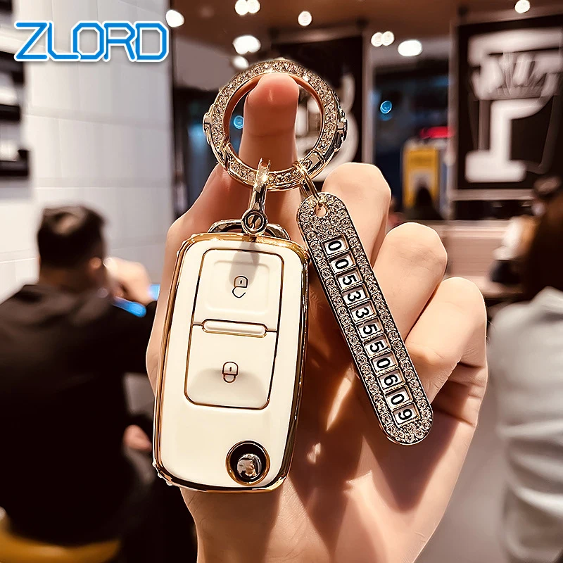 กุญแจแบบพับได้สำหรับรถ VW Volkswagen POLO Tiguan Passat Golf Jetta Lavida Skoda Octavia 2 3ปุ่มกระเป๋าถือทรงแข็งเคสป้องกันกุญแจรถ