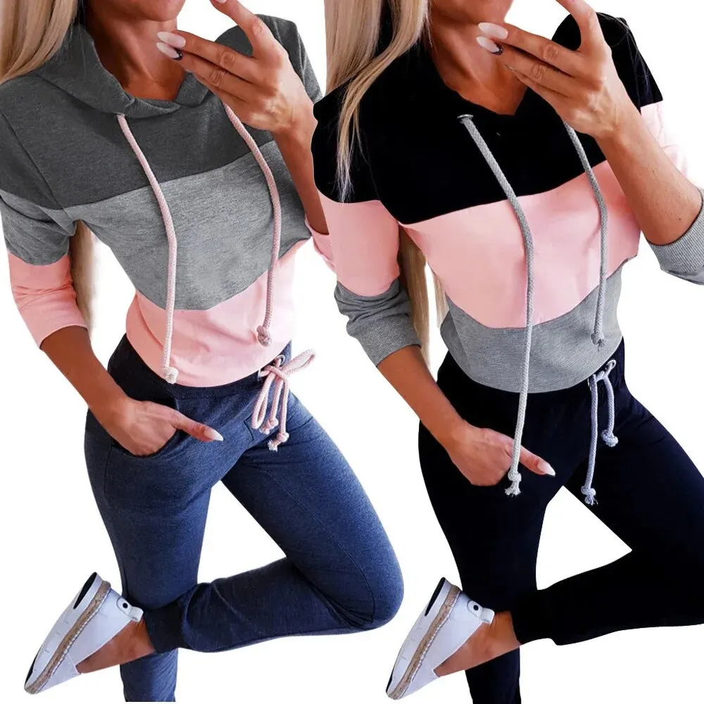 Sexy Color Matching Hooded Featured Loose Long-sleeved Tops, Long Casual Personality Hooded Sweaters, Pullover Sweaters