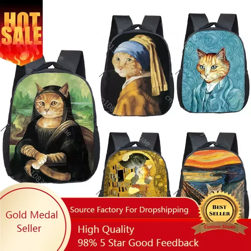 

Funny Mona Lisa Cat Backpack Cute Cat School Bags For Kids Orthopedic Backpack Schoolbag In Primary Kindergarten Mini backpack