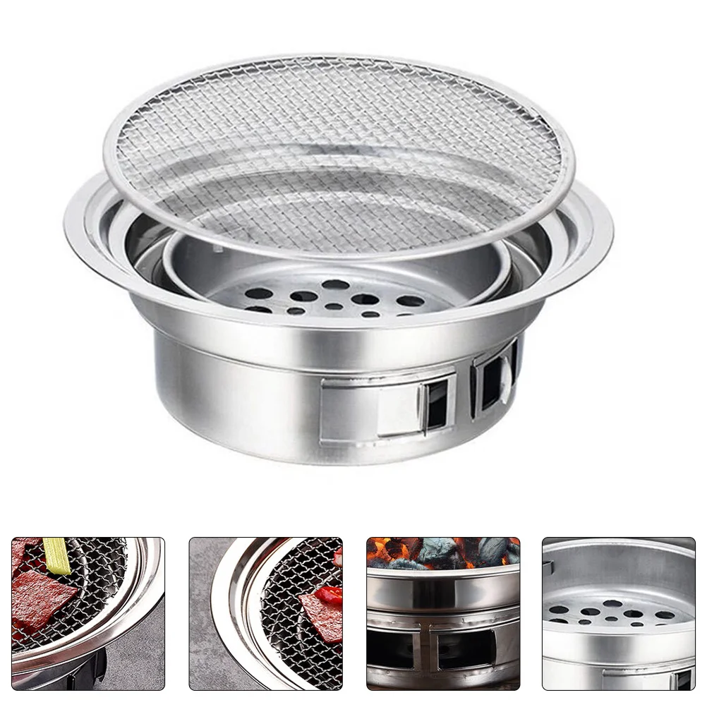 

1Set Portable Bbq Stove Stainless Steel Korean Charcoal Grill Compact Lightweight Outdoor Barbecue Oven for Grilling Cooking