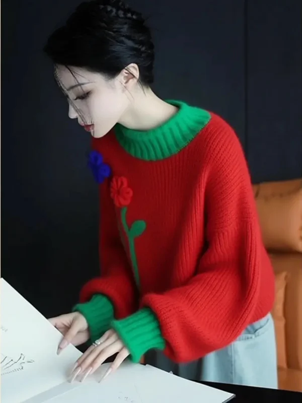 

Свитер из трикотажа Dopne ing Sli: праздничный, омолаживающий, модный, в стиле lazy chic, высококачественный, с цветовыми блоками, женский, осенне-зимний